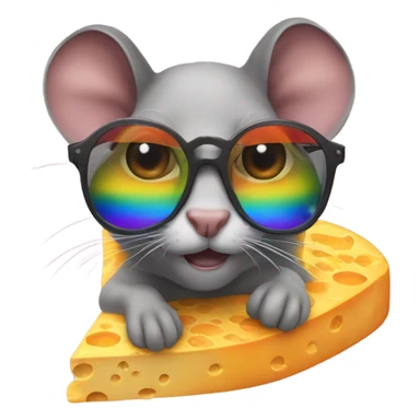 rainbow glasses on a cheddar rat  sticker