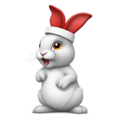 
A rabbit with a red headband makes a hole in one sticker