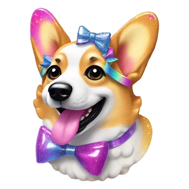 Lisa frank glitter corgi with bows on head sticker