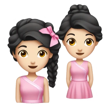 asian girl with black hair tie pink ribbon and pink dress sticker