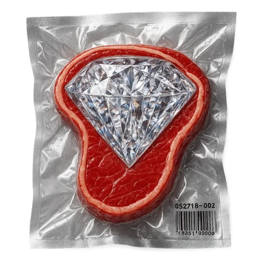 meat steak made of diamond, glossy and puffy sticker