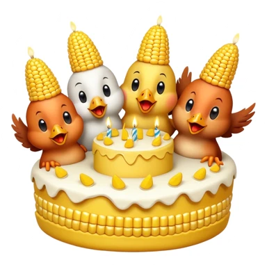 Chickens, singing, happy birthday with a corn on the cob cake ￼ sticker