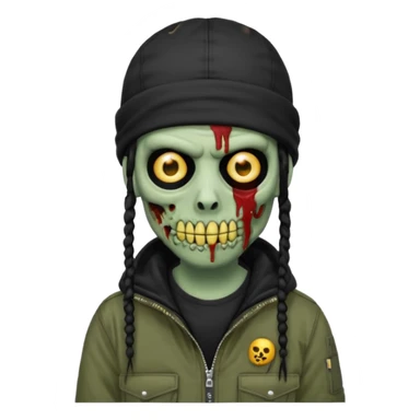 a zombie emoji with black dreads and a black carheartt jacket and black nike ski mask on his head sticker