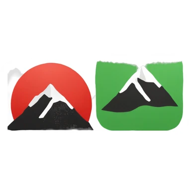 Prapare red,black and red colour flag in a sequence , 35%, 30% and 35% . White bold circle in mid and in the circle there are mountains(green) and sun. sticker