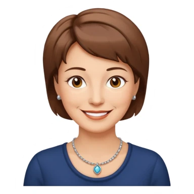 Woman 60, brown short hair hair, brown eyes, smiling sticker