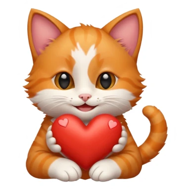 The ginger kitten is hugging a heart, very happy and smiling. sticker