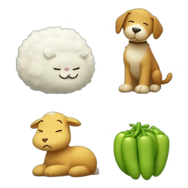 peanuts, edamame, a sleeping lamb and a cat sticker