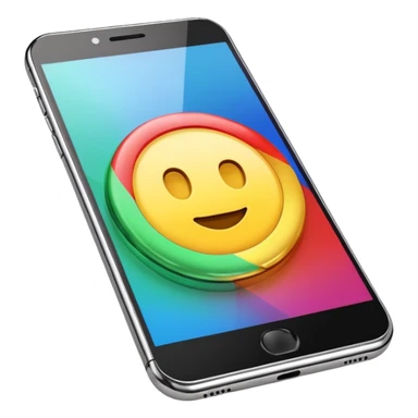 modern smartphone in 3D chrome metallic style, highly reflective and shiny, colorful screen, realistic details sticker