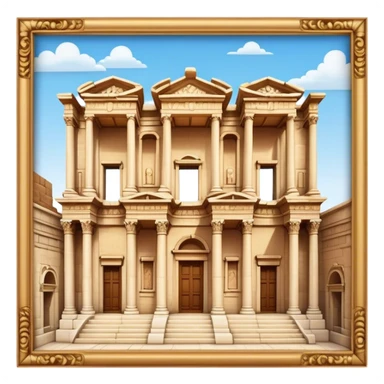 Cinematic Realistic Library of Celsus Landmark Emoji, depicted with an ornate ancient facade rendered with lifelike textures and warm, historical lighting. sticker