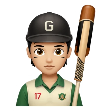 a pretty male bratz cricket player. black hair sticker