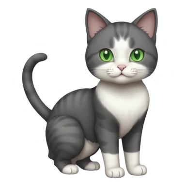 full body view of beautiful female solid dark grey cat with green eyes, white toes/paws and white patch on her chest sticker