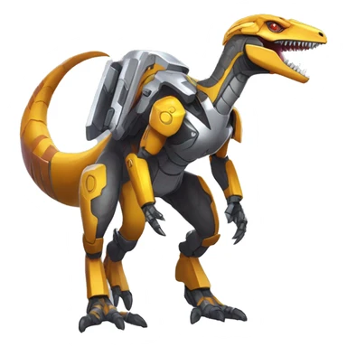 Colorful Edgy Greymon-Velociraptor-Genesect-Fakémon-Pokémon wearing a with a futuristic visor-helmet And Mecha-suit Full Body sticker