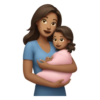 brunette mom holding baby girl sticker