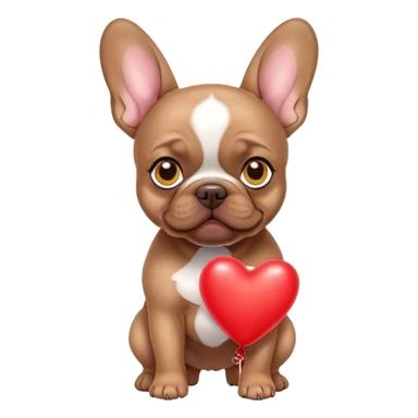  brown  French bulldog puppy with yellow eyes carrying red heart balloons  sticker