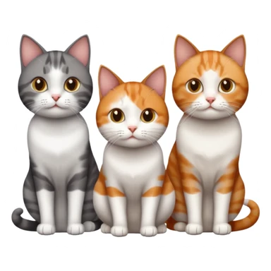 3 different coloured short haired cats including; a dark brown tabby and white cat, and a dark grey and white and a ginger and white sticker