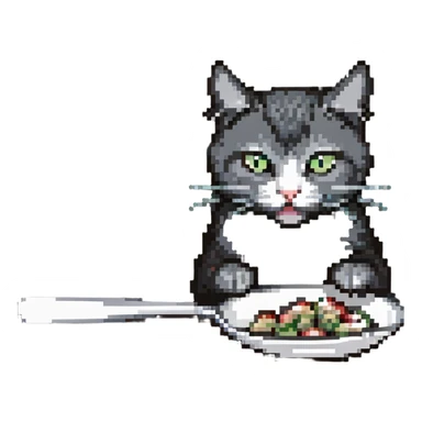 cat eating from a spoon sticker