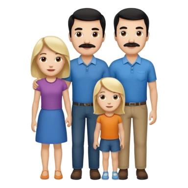 Mom with brown hair. Dad with black hair and mustache. 2 sons with blonde hair. 1 daughter with blonde hair. sticker