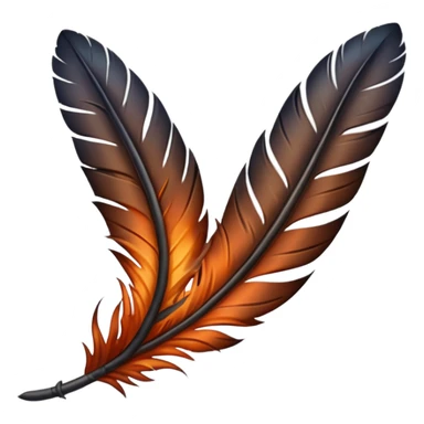 iOS emoji, dark fantasy feather, burned edges, ember glow, soft shadow, minimal sticker