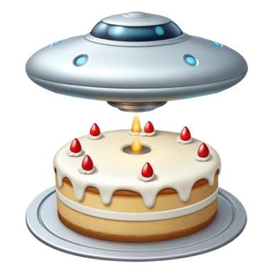 small piece of cake in a green light being stolen by flying above it giant ufo  sticker