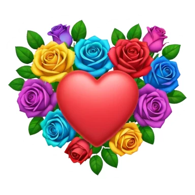 Heart with rainbow colored roses sticker