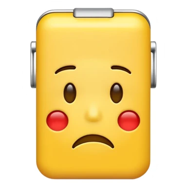 a sad and tired emoji with a low percentage battery bar on top of the emoji sticker