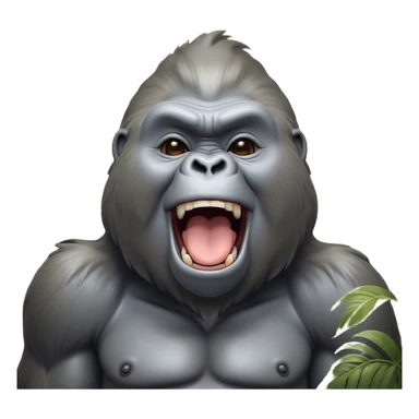 Cinematic Cute Yawning Silverback Gorilla Portrait Emoji, Head tilted slightly with a dramatic, wide-open yawn, showcasing a formidable build with a silvery mane and drowsy, half-closed eyes, Simplified yet irresistibly adorable features, highly detailed, glowing with a soft, cozy jungle glow, high shine, relaxed yet expressive, stylized with a dash of whimsical primate charm, soft glowing outline, capturing the essence of a drowsy yet affectionate guardian that appears ready to stretch out for a nap! sticker
