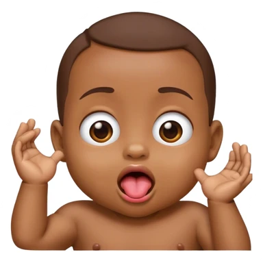 Emoji baby with little hands coming from the inside of its mouth. The hands are It’s tounge sticker