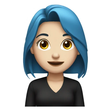 white skin girl with long blue hair in black clothes holding a phone sticker