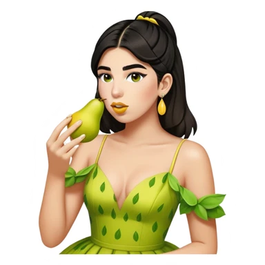 Dua Lipa with the same dress eating a pear sticker