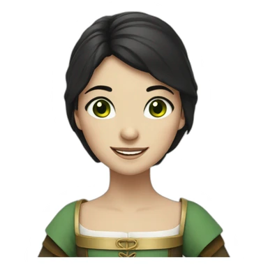 Medieval girl smiling, white skin, black hair, green eyes sticker