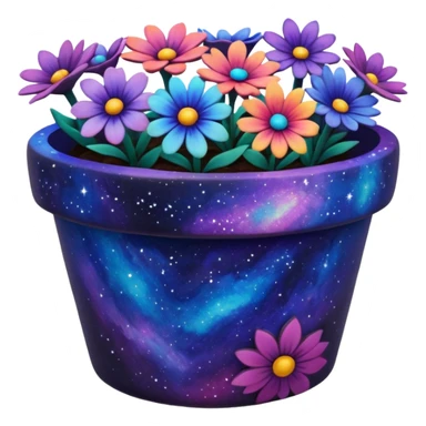Galaxy Painted flower clay pot of Galaxy Colored Petalled Flowers, sticker