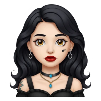 I want to create a female emoji with long black wavy hair and collar bone tattoo that says “me before you” and she has her nose pierced and black lip stick sticker