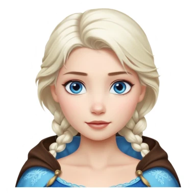 Кинематографический реалистичный портрет Эльзы с мягким естественным освещением и изящно детализированными платиново-русыми волосами Её  выразительные голубые глаза излучают уверенность, спокойное выражение. Портрет отличается мягким чарующим сиянием с прохладной, живописное фото sticker