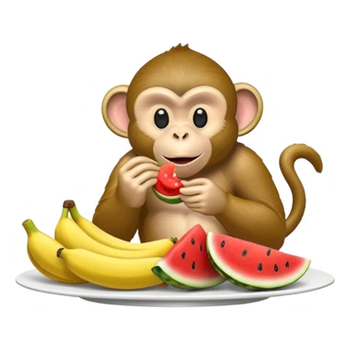 Monkey eating buffet of chicken and watermelon and banana  sticker