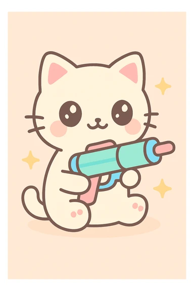 Make the toy gun look futuristic, keep the kawaii style. sticker