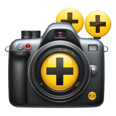 a camera with a yellow plus inside sticker