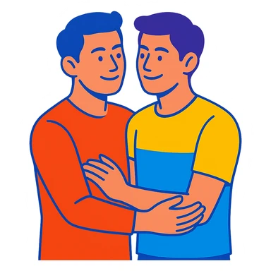 asian gay couple, colorful illustration vibrant colors sticker