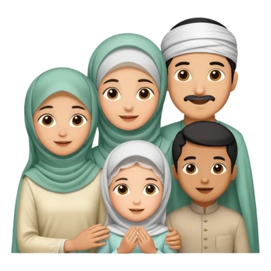 Lebaran. Keluarga terdiri dari Ayah dan ibu, 3 orang anak yang terdiri dari dua anak laki-laki dan seorang anak perempuan yang merupakan anak terkecil. Ibunya menggunakan cadar. sticker