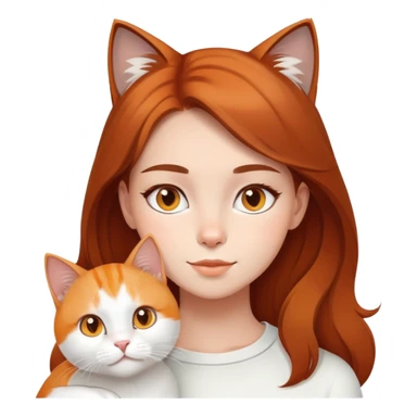 brown hair young girl with white cat and a orange cat sticker