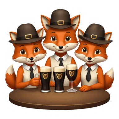 Three foxes sitting at a round table drinking Guinness sticker