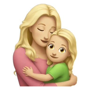 Blonde mom with long hair is hugging her blonde toddler sticker
