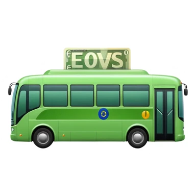 green electric bus with large euro bill marked with 0 sticker