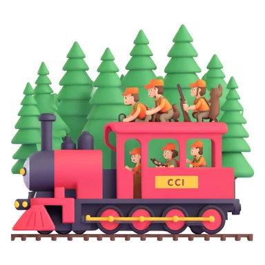 forest train with hunters sticker