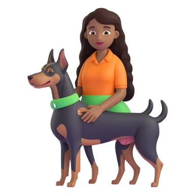 Black girl with long hair holding a Doberman dog sticker