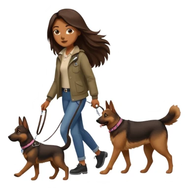 a girl with a brown dark long long hair, she's walking her dog is a german shepard sticker