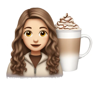 white girl with brown long hair and a hot chocolate sticker