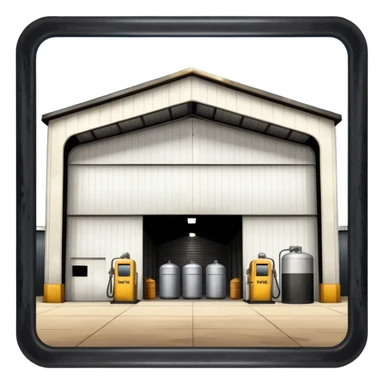 hangar, many fuel warehouse sticker