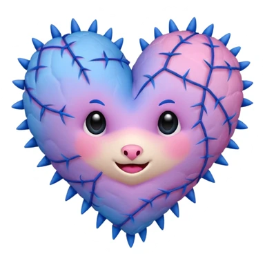 Stitched soft rose-thorny barb-wired patched up furry pastel pink-violet-blue-gradients heart sticker