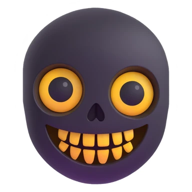 happy emoji face with skull-shaped eyes sticker