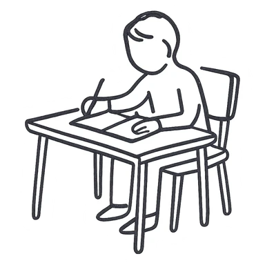 outlined icon of a person working at a desk, no fill sticker